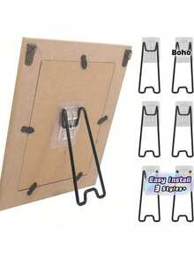 1SET Stainless Steel Frame Stand - Self-Adhesive Adjustable 14.99-25.91cm Black Bohemian Style Durable Metal Display Rack, Suitable For Artwork, Photos, Home Decor And Exhibition, Minimalist Design, Sturdy Structure - multicolor - View 1