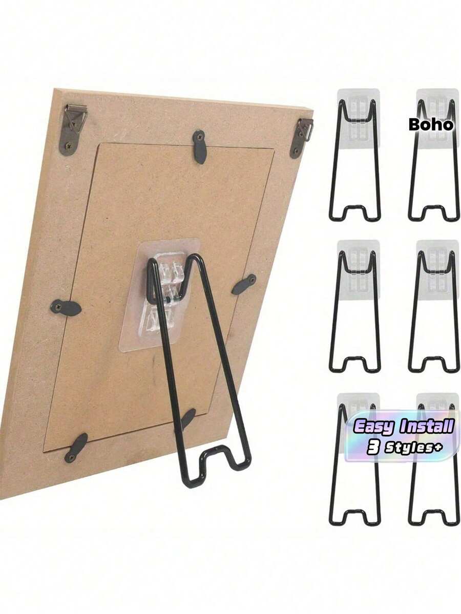 1SET Stainless Steel Frame Stand - Self-Adhesive Adjustable 14.99-25.91cm Black Bohemian Style Durable Metal Display Rack, Suitable For Artwork, Photos, Home Decor And Exhibition, Minimalist Design, Sturdy Structure - multicolor - View 1