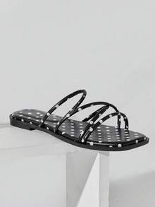 Solezae #SummerEssential Women's Square Toe Polka Dot Black Multi-Strap Slide Sandals – Yayoi-Inspired Playful, & Comfortable - Black - View 6