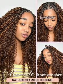 Boho Braids Highlight 4/30 彩色 Miracle Knots 鉤編髮 式捲曲無結鉤編辮 真人髮 預分束接髮 輕量可重複使用 隱形羽毛鉤編髮 螺旋捲曲 - S4/30 - 查看 9