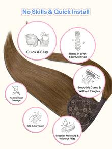 Ponytails Extensions Human Hair Chestnut Brown Remy Hair Extensions Invisible Wrap Around Ponytail Real Human Hair For Women Daily Work - S6 - View 6