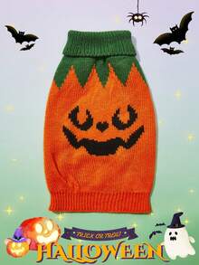 PETSIN 1pc Halloween Funny Expression Pumpkin Pattern Pet Dog Orange Sweater - Multicolor - View 4