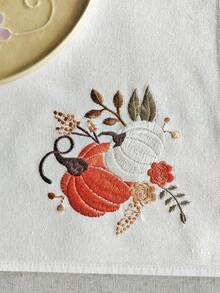 Cirelle 1/2/4 Pcs Embroidered Pumpkin Cloth Napkins, Fall Harvest Polyester Dinner Napkins Set, Washable Reusable Table Napkins For Thanksgiving, Autumn Holiday & Dining Table Decor - Multicolor - View 6