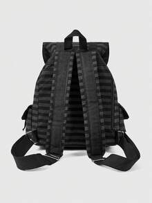 ROMWE Anime Punk College Style Unisex Contrasting Stripes Multi-Pocket Large-Capacity Backpack, Fashionable Casual Backpack, Suitable For Commuting, School, Trave - Black - View 3