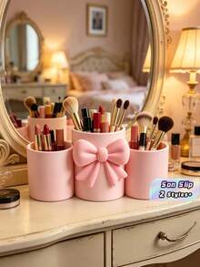 1PC Standard Size Sturdy Durable Lightweight Scratch Resistant Waterproof Easy Clean Non Slip Base Bowknot Pattern Clear Storage Box Organizer Tray For Stationery Office Desk Home Bedroom Vanity School Supplies Gift Container Versatile - Multicolor - View 1