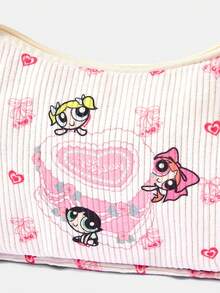 THE POWERPUFF GIRLS X SHEIN Tas Bahu Ritsleting Motif Hati & Karakter Kartun Penuh, Tas Hobo Tali Tunggal Gaya Y2K untuk Pakaian Gaya Jalanan Sehari-hari - Kue - View 3