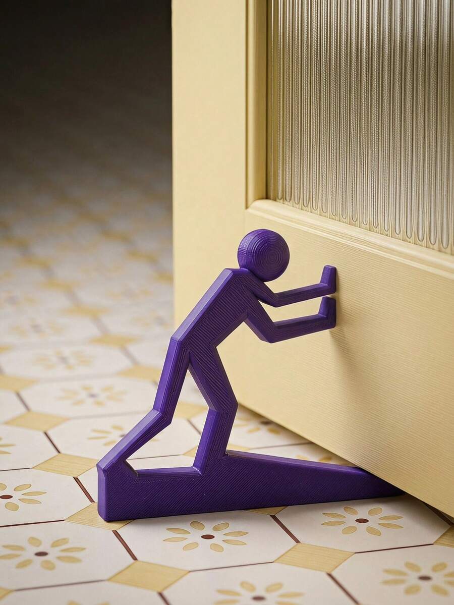 Joivida Door Buddy Human-Shaped Door Stopper Made Via 3D Printing. Designed As A Pushing Figure Silhouette, Offered In Assorted Soft Solid Hues. It Holds Doors Open Steadily, Acting As A Fun Daily Functional Ornament And Personalized Gift Option. - multicolor - View 1