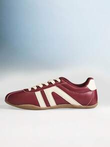 Solezae Women Comfy Casual Cute Lace-Up Ballet Sneakers - Burgundy - View 3