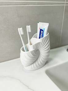 1PC Compact Multi Compartment Spiral Durable Plastic Non Slip Waterproof Rustproof Easy Clean Space Saving Three Compartment Toothbrush Holder Wash Cup Storage Tube Rack For Bathroom Countertop Toothpaste Razor Shaving Cream Toiletries - White - View 3