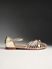 Solezae Women's Fashion Comfy Knot Decor Cutout Flat Sandals Summer Shoes - Gold - View 8