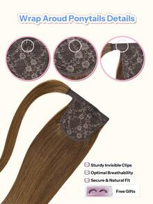 Ponytails Extensions Human Hair Chestnut Brown Remy Hair Extensions Invisible Wrap Around Ponytail Real Human Hair For Women Daily Work - S6 - View 5