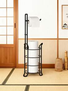 1PC Freestanding Space Saving Holds 3 Rolls Extra Storage Shelf Dispenser Silver Toilet Paper Holder Rack For Bathroom Guest Powder Room Hotel Apartment Durable Easy Clean Non Slip Stable Modern Home Essential Organizer - Black - View 4
