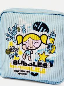 THE POWERPUFF GIRLS X SHEIN 拼接卡通角色與字母印花拉鍊化妝包，便攜旅行化妝收納袋，日常盥洗用品收納袋 - 卡通人物 - 查看 3