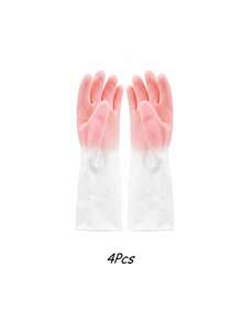 8Pcs/4Pcs Waterproof Dishwashing Gloves – Reusable, Non-Slip, Comfortable; Suitable For Kitchen And Bathroom Cleaning; Latex Material; Ambidextrous; Hand-Washable; Green & Beige Design; Kitchen Essential | Modern Kitchen Gloves | Latex Gloves - Multicolor - View 11