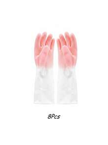 8Pcs/4Pcs Waterproof Dishwashing Gloves – Reusable, Non-Slip, Comfortable; Suitable For Kitchen And Bathroom Cleaning; Latex Material; Ambidextrous; Hand-Washable; Green & Beige Design; Kitchen Essential | Modern Kitchen Gloves | Latex Gloves - Multicolor - View 8