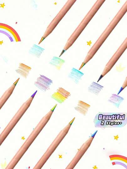 12/24PCS Professional Seven Color Rainbow Pens Gradual Changing Mixed Colors DIY Art Drawing Sketching Illustration Painting Filling Brush Tool Smooth Durable Nonslip Grip Portable For Artists Office School Home Trending Gift