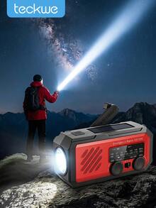 Teckwe Radio Darurat, ABS, 2000mAh, Radio Tenaga Surya, Radio Engkol Tangan, AM FM WB 3 Metode Pengisian Daya, Senter & Lampu Baca, Alarm SOS - View 1