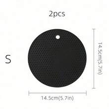 2 PCS Set Black Honeycomb Textured Silicone Round Insulation Pad Heat Resistant Anti Slip Hot Pot Trivet Mat Waterproof Easy Clean Kitchen Table Protector Daily Home Decor Practical Holiday Housewarming Gift Supplies. - View 9