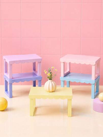 Zazumi 1PC Cute Scalloped‑Edge Desktop Display Riser Shelf, Solid Wood Construction With Lovely Wavy Scalloped Front Trim, Multi‑Layer Space‑Saving Storage Organizer For Sorting Small Accessories, Cosmetic Goods, Stationery Supplies And Collectible Doll