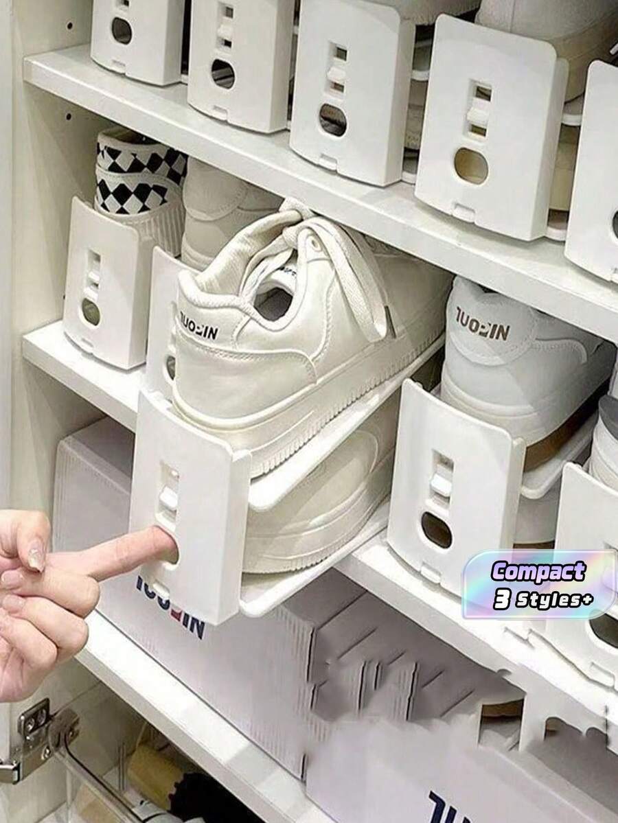 1/3/5PCS Thick Double-Layer Adjustable Shoe Rack For Home Entryway And Dorm Use - Space-Saving Shoe Cabinet Storage Organizer With Foldable Design, Multi-Tier Shelving For Comfortable Everyday Organization, Easy Accessibility - White - View 1