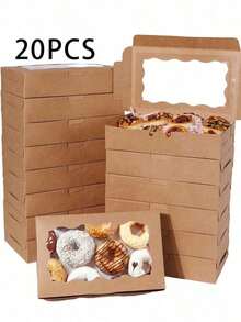 20 Kotak Hadiah Kue, Kotak Snack Roti Cokelat, Kotak Hadiah Premium untuk Mengemas Makanan Penutup, Donat, Pai, Permen, Kue, Muffin, dan Makaron - Coklat - View 12