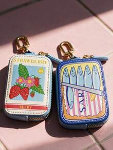 Joivida 1Pc Retro Fun Uv Print Coin Purse, Stylish And Compact Keychain Pendant, Cute Cartoon Mini Zip Bag, Portable For Storing Earphones And Small Accessories - Multicolor - View 3
