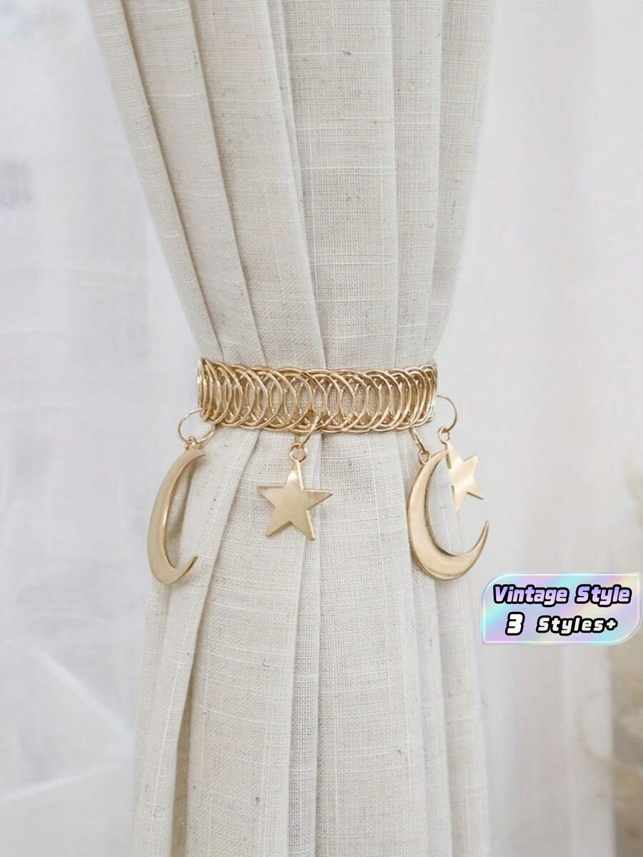 1PC Retro Vintage Star Moon Metal Curtain Tieback Hook Decorative Window Drape Holder For Living Room Bedroom Study Home Decor Accessories Gift Must Haves - one-size - View 1