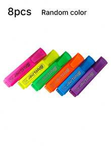 Mixed Color Neon Fluorescent Pen Set, Modern Aesthetics And Durable Plastic Rectangular Pen Holder, Chisel Tip, Transparent Storage Bag, Suitable For Note-Taking, Hand Account, Color Marking, Office Space Layout For Teenagers And Adults - Multiple Styles - View 10