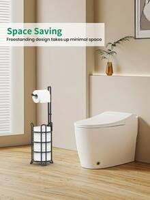 1PC Freestanding Space Saving Holds 3 Rolls Extra Storage Shelf Dispenser Silver Toilet Paper Holder Rack For Bathroom Guest Powder Room Hotel Apartment Durable Easy Clean Non Slip Stable Modern Home Essential Organizer - Black - View 5