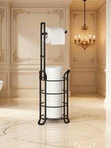 1PC Freestanding Space Saving Holds 3 Rolls Extra Storage Shelf Dispenser Silver Toilet Paper Holder Rack For Bathroom Guest Powder Room Hotel Apartment Durable Easy Clean Non Slip Stable Modern Home Essential Organizer - Black - View 3