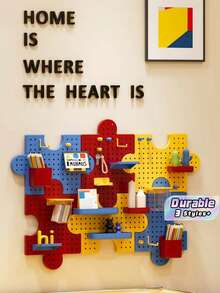 Interlocking Puzzle Pegboard Wall Organizer, No Drill Wall Mount Peg Board Storage Rack, Creative Modular Display Shelf, Hanging Hole Board Organizer For Kids Study Desk Bedroom Office Decor - View 1