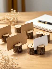 5Pcs Vintage Wooden Memo Clips Spiral Wire, Woodgrain Texture Hold Memos Cards Photos Notes, Kraft Table Cards For Wedding Party Table Numbers Name Tags - multicolor - View 9