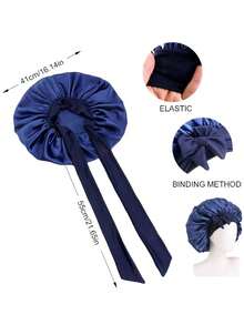 Luxury Satin Embroidered Bow Sleep Cap For Women - Adjustable Silk Nighttime Hair Accessory, Headband-Style Home Sleep Aid Hat Hair Bonnet Hair Drying Towel Wrap - Multicolor - View 4