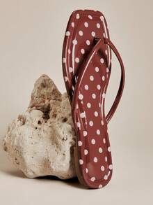 Solezae 女士舒适波点印花经典人字拖平底凉鞋 - 棕色 - 查看 7