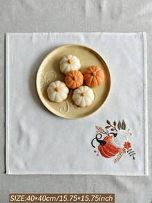 Cirelle 1/2/4 Pcs Embroidered Pumpkin Cloth Napkins, Fall Harvest Polyester Dinner Napkins Set, Washable Reusable Table Napkins For Thanksgiving, Autumn Holiday & Dining Table Decor - Multicolor - View 4