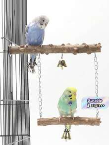 1Pc Pepper Wood Bell & Double Layered Sanding Perches & Swing & Cage Accessories For Parrot Cage Bird Stand & Toys Suitable For All Seasons - multicolor - View 2