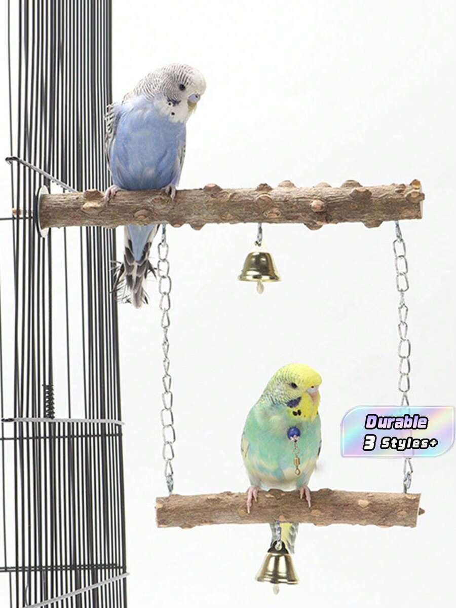 1Pc Pepper Wood Bell & Double Layered Sanding Perches & Swing & Cage Accessories For Parrot Cage Bird Stand & Toys Suitable For All Seasons