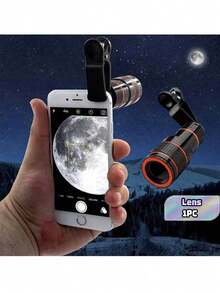 1Pc Universal 12X/20X Telephoto Lens Accessory, Clip‑On Telephoto Lens, Suitable For Single‑Camera Phones, Hd Photography Zoom Lens, Cell Phone Camera Zoom Lens With Phone Clip (Not Suitable For Dual‑Camera And Triple‑Camera Configurations) - multicolor - View 1