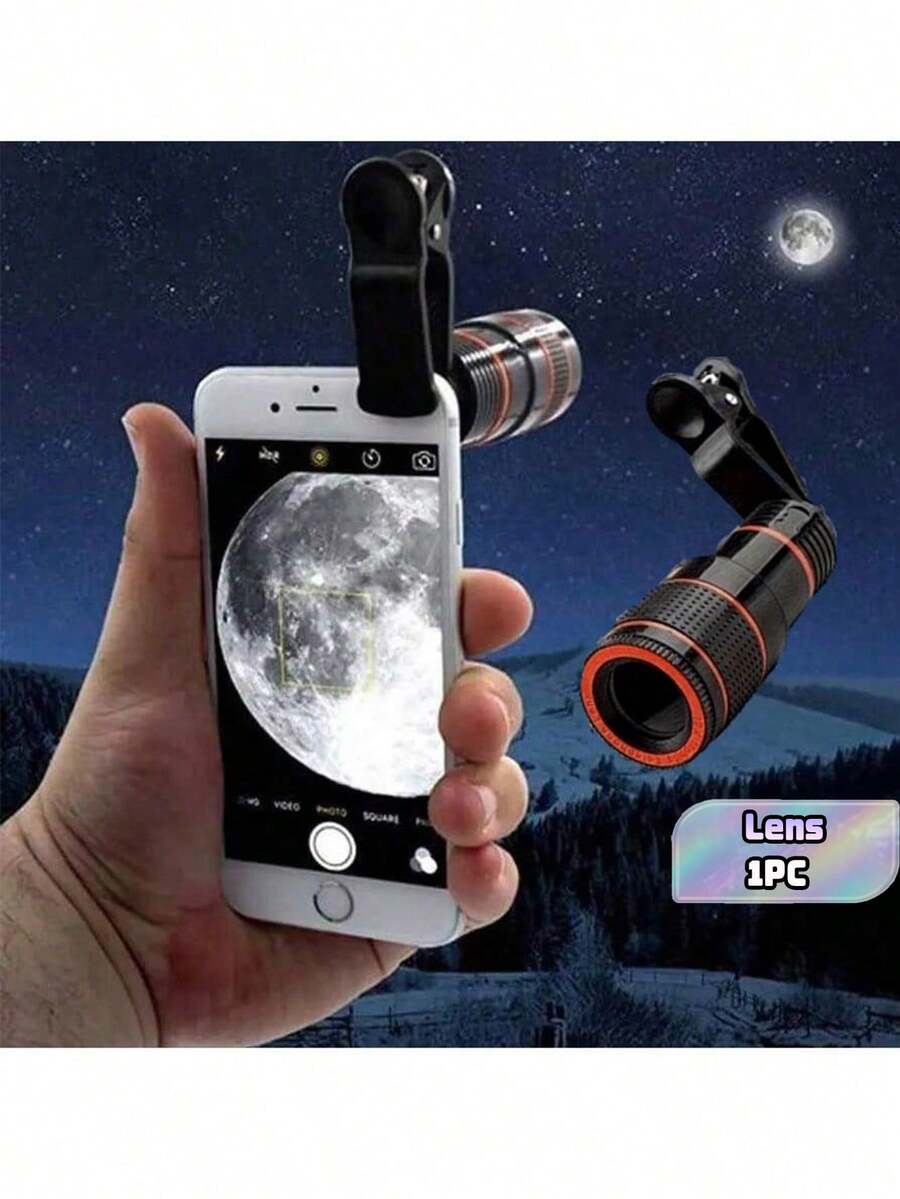 1Pc Universal 12X/20X Telephoto Lens Accessory, Clip‑On Telephoto Lens, Suitable For Single‑Camera Phones, Hd Photography Zoom Lens, Cell Phone Camera Zoom Lens With Phone Clip (Not Suitable For Dual‑Camera And Triple‑Camera Configurations) - multicolor - View 1