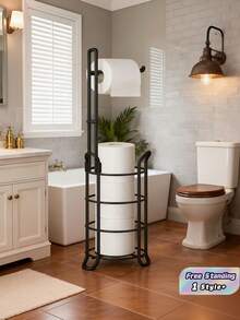 1PC Freestanding Space Saving Holds 3 Rolls Extra Storage Shelf Dispenser Silver Toilet Paper Holder Rack For Bathroom Guest Powder Room Hotel Apartment Durable Easy Clean Non Slip Stable Modern Home Essential Organizer - Black - View 1