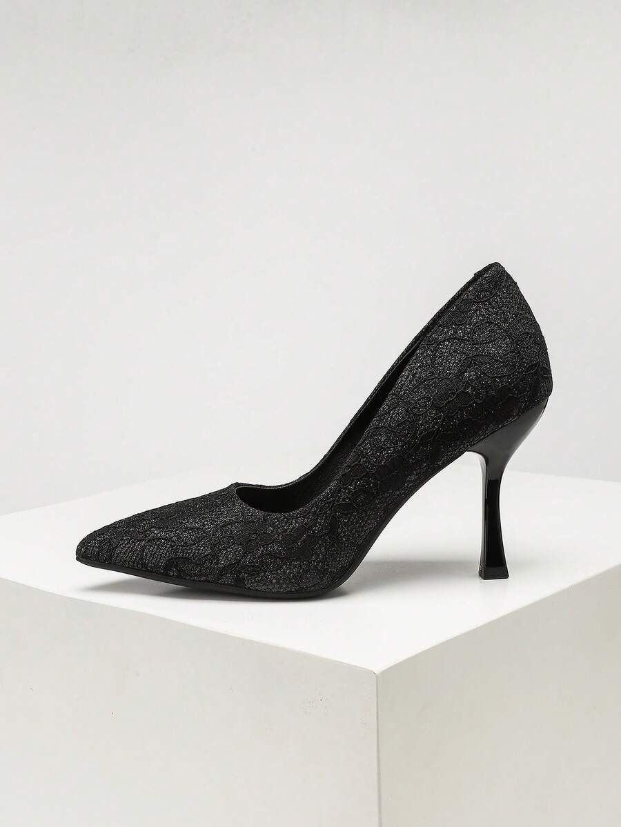 CUCCOO SZL Women's Shoes Fashion Lace Glitter Material Pointed Stiletto High Heels, Suitable For Commuting, Dating, Parties And Various Occasions To Wear Fall Shoes - Black 9 - View 1