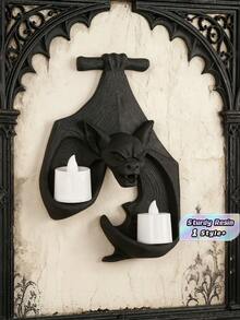 1PC Standard Size Durable Resin Creative Bat Shaped Wall Mounted Shelf Stand With Animal Sculpture Design Multiple Candle Holders For LED Tealight Gothic Horror Style Decorative Organizer Black Finish Sturdy Space Saving Easy Installation Living - 1PC - View 1
