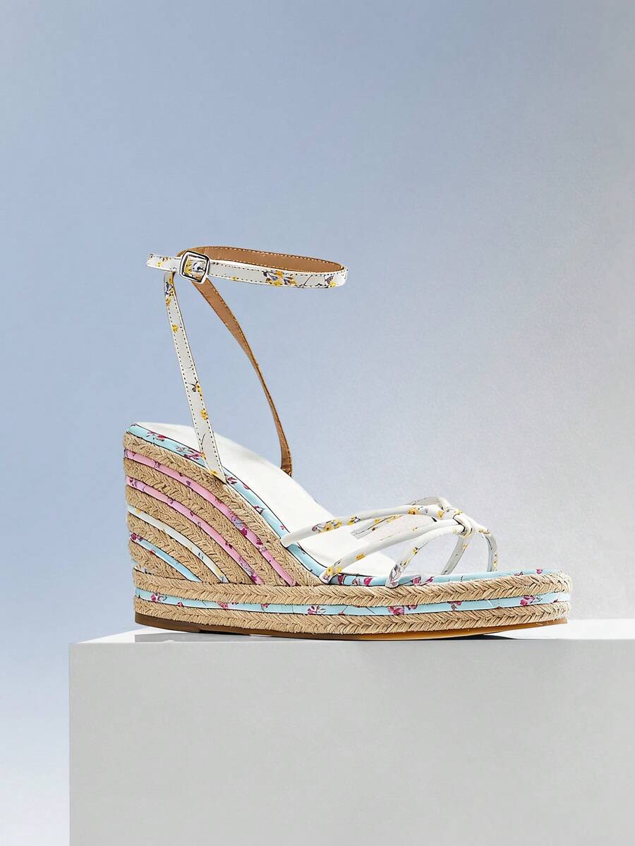 Solezae Women's Elegant Cute Floral Print Ankle Strap Espadrille Wedges - Multicolor - View 1