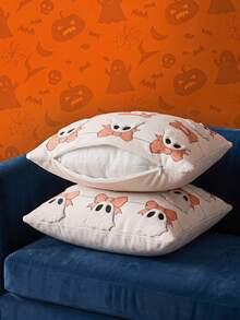 Joivida 1pc/2pcs 45*45cm Halloween 3D Fuzzy Plush Throw Pillow Covers, Pumpkin Ghost Bat Textured Knit Square Cushion Cases, Spooky Cute Fall Autumn Farmhouse Decor For Sofa Couch Bedroom Fireplace Homestay Party, Pillow Insert Not Included - Bow Ghost - View 6