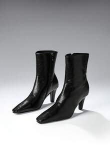 SHEIN SHUZIA Women's Elegant Sexy Point Toe High Heel Zip-On Ankle Boots - Black - View 2