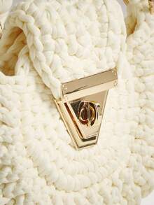 Wovira Ladies Beige Woven Handbag, Cute Round Shape, Fringed Decoration, Premium Metal Lock, For Daily, Vacation, Travel, Bohemian, Seaside, Beach Wedding - White - View 8