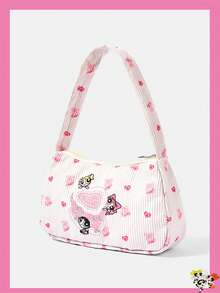 THE POWERPUFF GIRLS X SHEIN Tas Bahu Ritsleting Motif Hati & Karakter Kartun Penuh, Tas Hobo Tali Tunggal Gaya Y2K untuk Pakaian Gaya Jalanan Sehari-hari - Kue - View 2