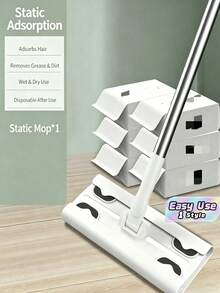 1Pc Anti-Static Wet & Dry Cleaning Mop, Flat Mop, Super Microfiber Mop, Can Clean Dust, Dirt And Pet Hair On Hardwood And Tile Floors, Comes With Replaceable Mop Head, Detachable Microfiber Mop Head, Japanese-Style Metal Rod, Disposable/Reusable Mop. - one size fits all - View 2