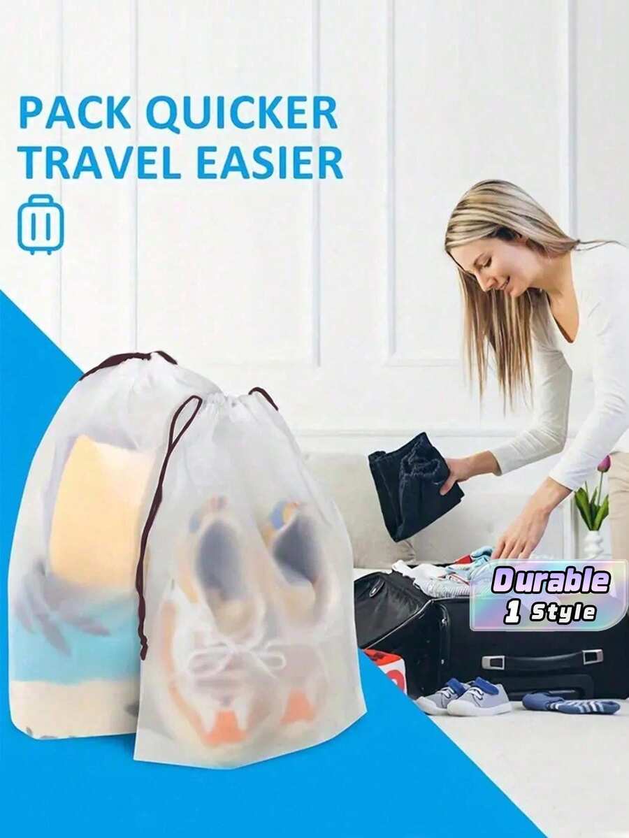 Transparent Plastic Storage Bags, Portable Travel Shoe Bags, Waterproof Shoe Bags, Drawstring Shoe Bag Organizer, Unisex Travel Storage Drawstring Shoe Covers Dust-Proof Women's Packing Bags Travel Essential Cruise Essential Vacation Essential - View 1