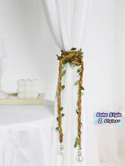 1 pieza sujetador de cortina tejido a mano con forma de hoja, cuerda de algodón natural, estilo bohemio, soporte para cortinas de ventana, decoración del hogar estilo granja para sala de estar, dormitorio, regalo imprescindible